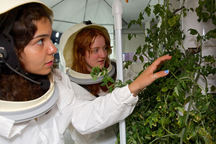 Liva og hendes klassekammerat Elizabeth fra Las Vegas har meldt sig på planteholdet under klassens Mars-mission for at lære, hvordan man planter grøntsager og producerer sin egen mad i rummet. FOTO: Osie Greenway.