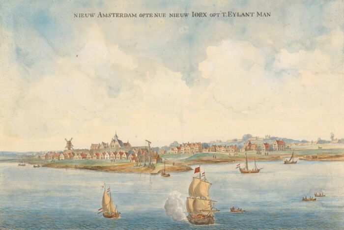 Udsigt over Nieuw Amsterdam. Maleri: Schenking van A.W.M. Mensing / Rijksmuseum