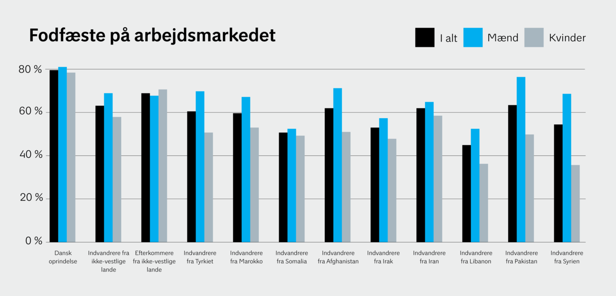 Beskæftigelsesfrekvenser (2022) blandt 16-64 årige. Kilde: Danmarks Statistik (RAS204) Foto: 